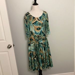 Handmade with a Vintage Peacock Pattern Stretchy Dress